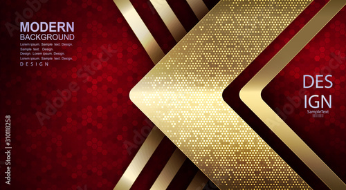Dark red design with an arrow with a mosaic and stripes of gold color photo