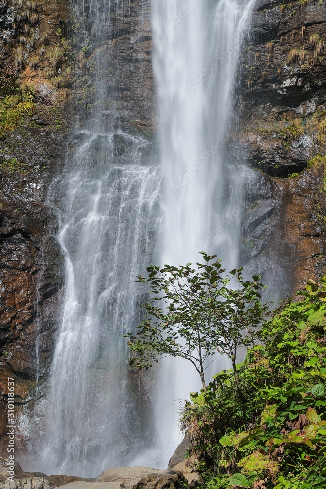 Fototapeta premium Maral Waterfall. The waterfall falls from a single incline, 63 m above sea level. Borcka, Macahel, Artvin, Turkey.