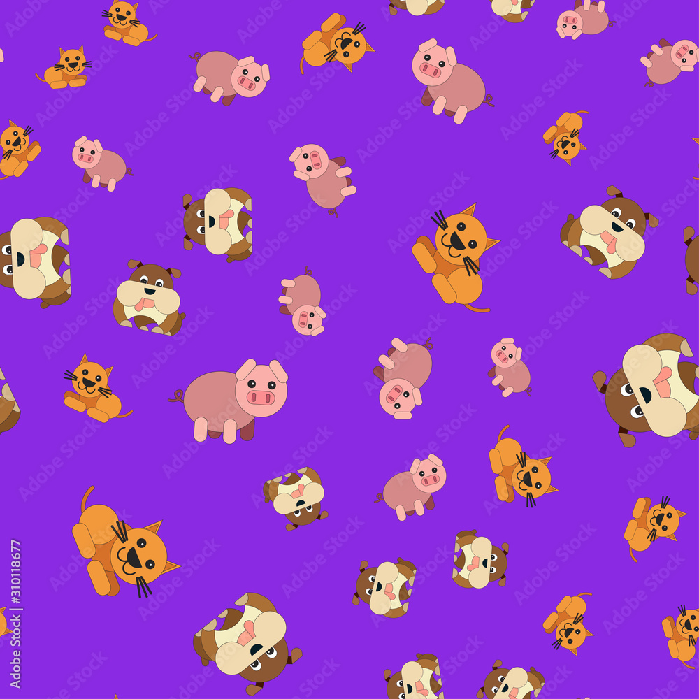 Seamless pattern of dogs pig and cat