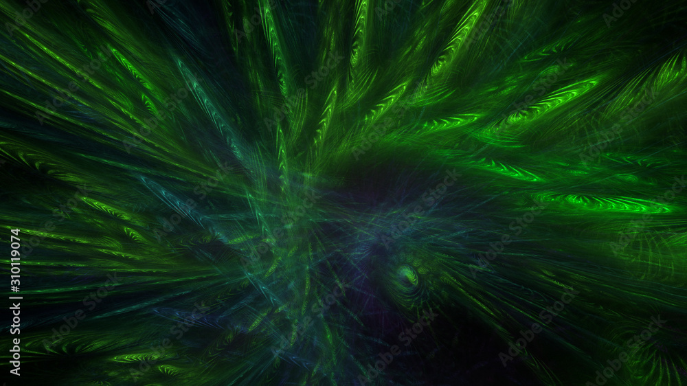 Obraz premium 3D rendering abstract green fractal light background