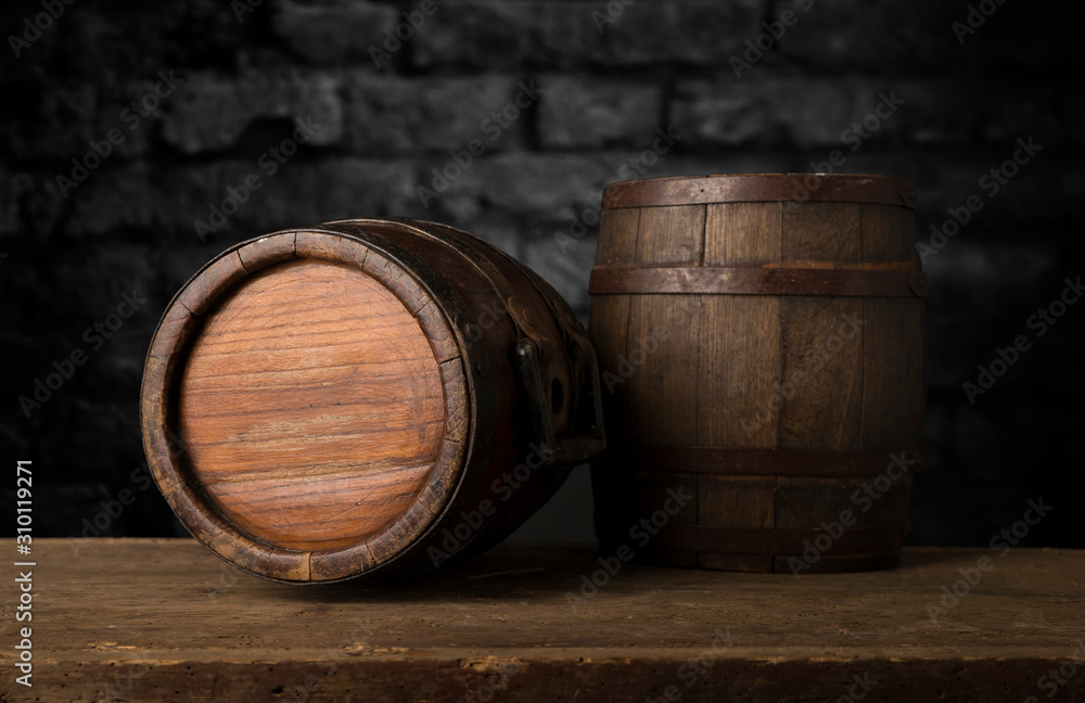 background of barrel and worn old table of wood