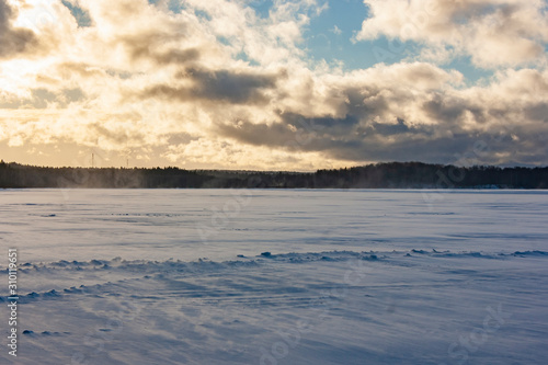 Landscape of a winter lake.