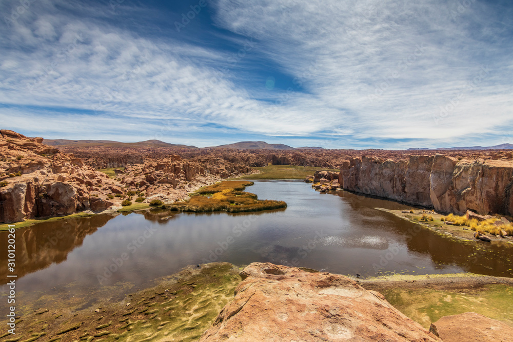 Eroded  rocks at laguna negra in Bolivia