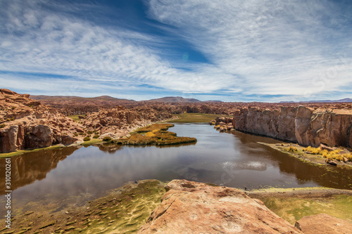 Eroded rocks at laguna negra in Bolivia