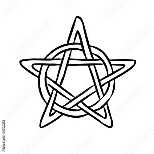 Pentacle occult sign in a circle. Pentagram hand drawn magic doodle. Isolated vector pagan wiccan image.