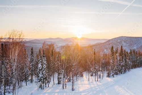 Sunset on a winter ski slope