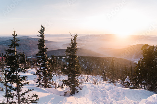 Sunset on a winter ski slope