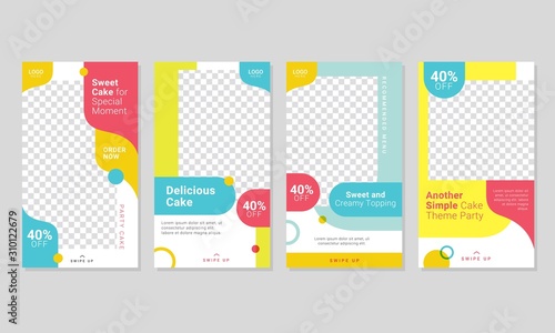Set of sweet cake, candy, bakery, ice cream stories social media post   template for cake shop promotion