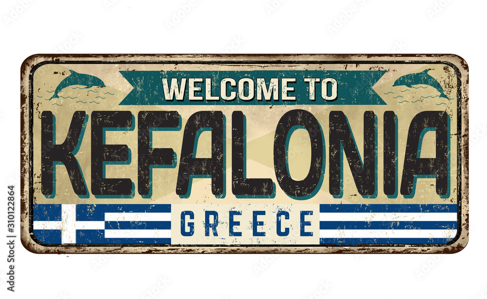 Welcome to Kefalonia vintage rusty metal sign