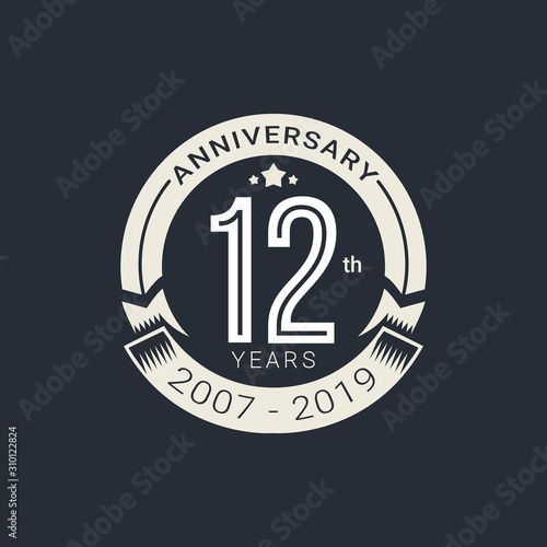 Anniversary white badge 12 Years with white style Vector Illustration