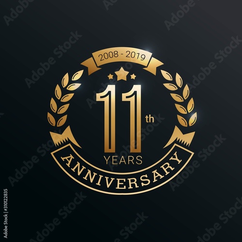 Anniversary golden badge 11 Years with gold style Vector Illustration