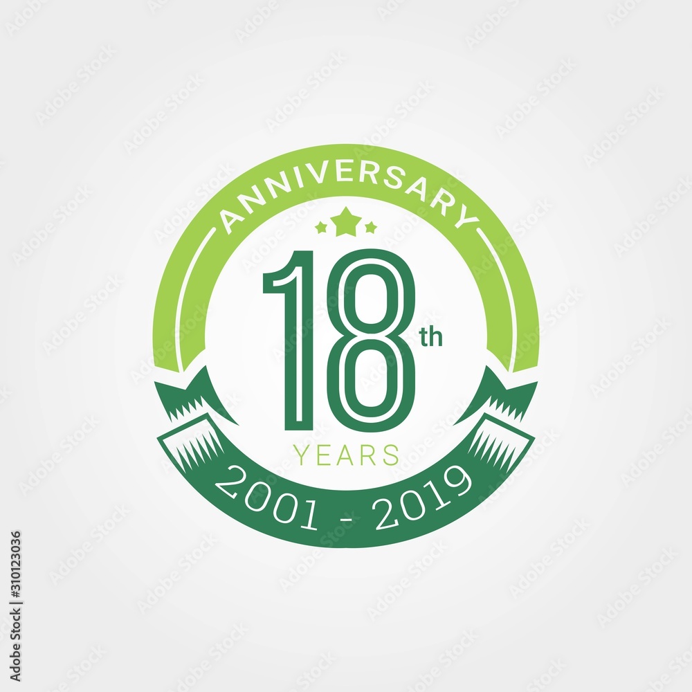 Anniversary green badge 18 Years with green style Vector Illustration