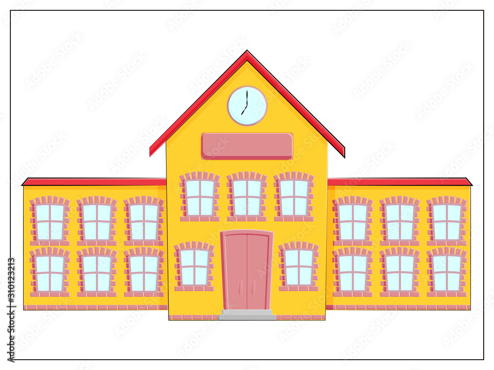 School building vector flat icon isolated on white.