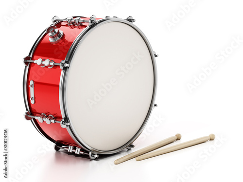 Leinwand Poster Snare drum set isolated on white background. 3D illustration