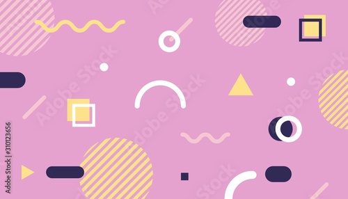 Memphis style background design with geometric abstract shapes compositions