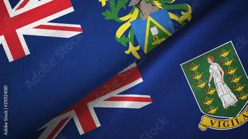 Pitcairn Islands and Virgin Islands British two flags textile cloth photo