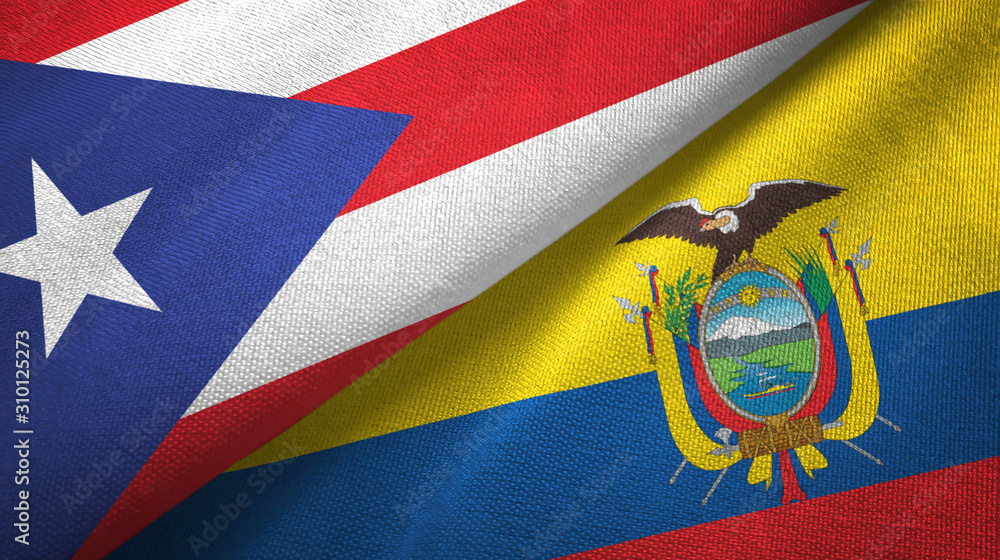 Fototapeta premium Puerto Rico and Ecuador two flags textile cloth, fabric texture