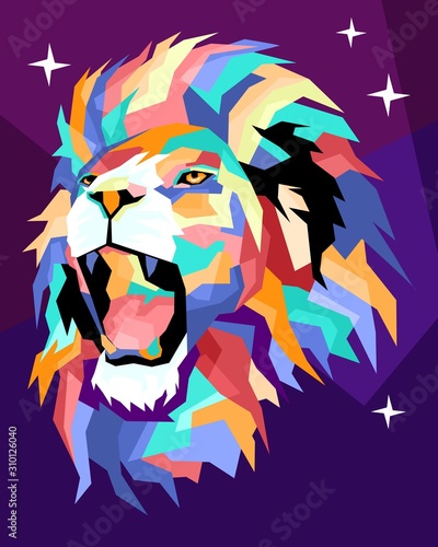 vector illustration of a colorful pop art lion