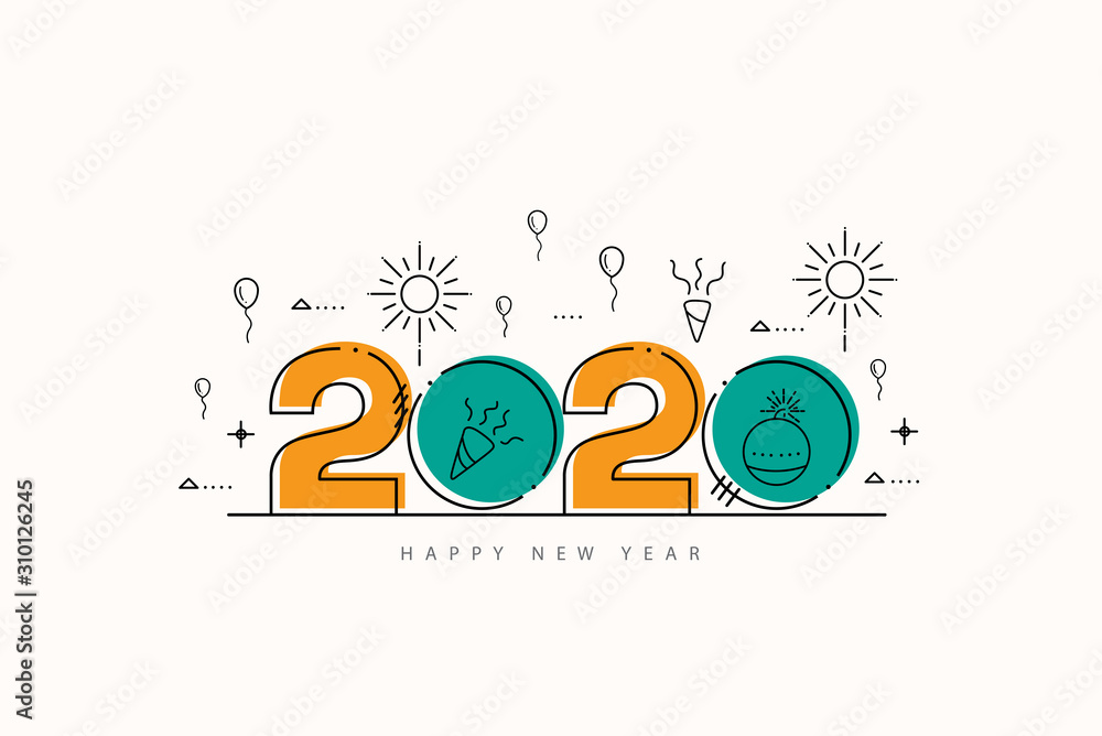 2020 Happy New Year design on on white background