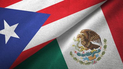 Puerto Rico and Mexico two flags textile cloth, fabric texture