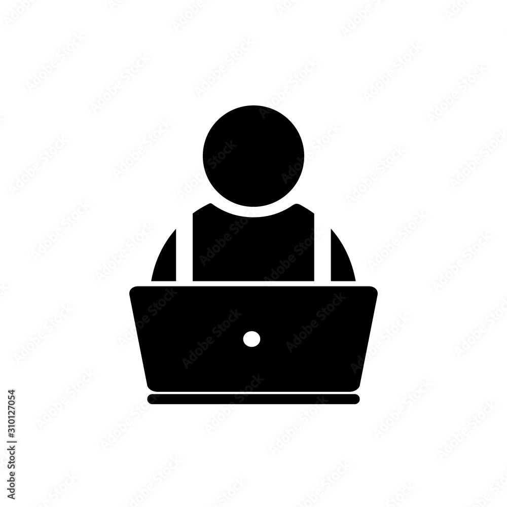Man work with computer symbol, vector illustration icon isolated on white background