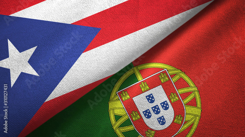 Puerto Rico and Portugal two flags textile cloth, fabric texture
