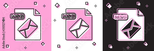 Set MSG file document. Download msg button icon isolated on pink and white, black background. MSG file symbol. Vector Illustration