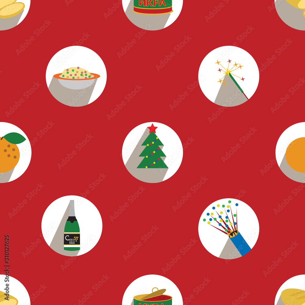 Seamless background with round icons in soviet style.