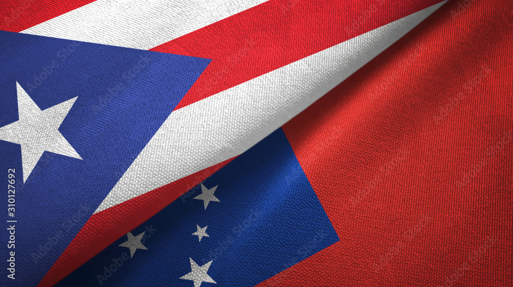 Puerto Rico and Samoa two flags textile cloth, fabric texture Puerto Rico and Samoa two flags textile cloth, fabric texture