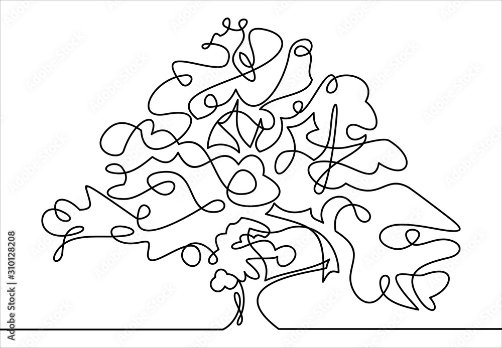 Line drawing of a tree, illustration-continuous line drawing Line drawing of a tree, illustration-continuous line drawing