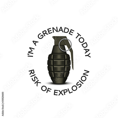 Realistic hand grenade 3d with slogan text apparel print emblem design for teens, military metaphor