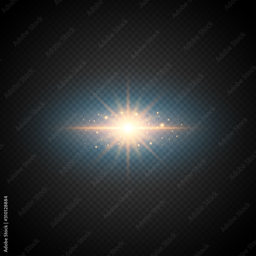 Golden glowing light burst explosion with transparent. Vector illustration