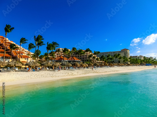 View of Palm Beach on the Caribbean island of Aruba. photo