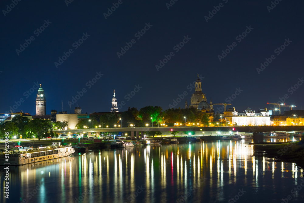 Dresden, Germany circa July, 2018: The historic city center at night