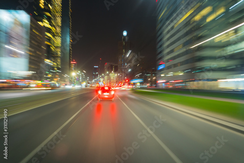 Fast ride in the night city, motion blur