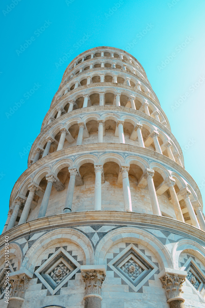 Low shot of leaning tower of pisa