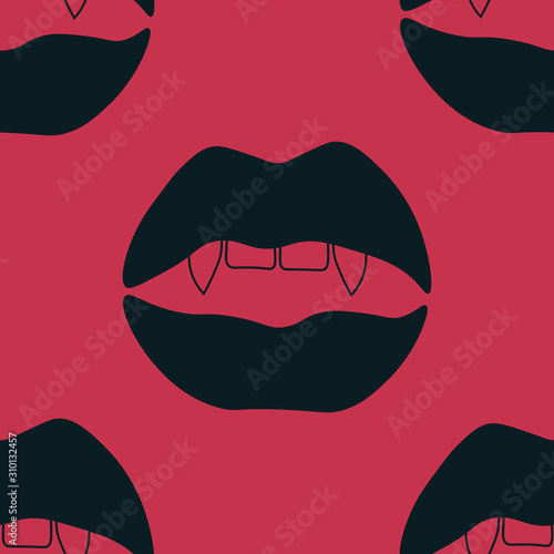 seamless abstract pattern with mouth, female lips, vampire teeth