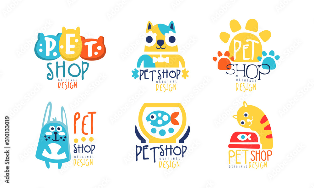 Naklejka premium Pet Shop Original Label Design Vector Set