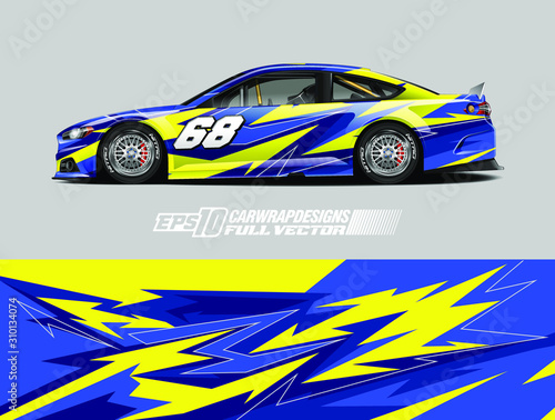 Car wrap design vector. Abstract stripe racing background kit for wrap all vehicle, race car, rally, adventure and livery. Full vector eps 10