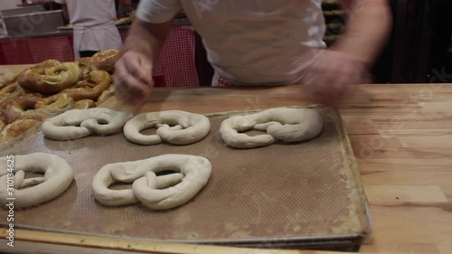 Milan, Italy,  handicraft fair, making brezl, pretzel