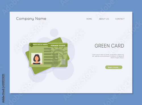 Permanent Residency Card. Isolated vector illustration of a green card.