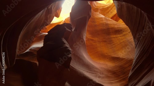 Antelope Canyon, the most photographed slot canyon in the American Southwest. It is located on Navajo land near Page, Arizona. Gimbal warp rotation cinematic legal Rec.709 ProRes 422 4K