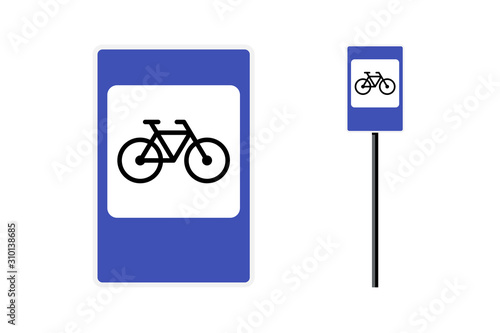 Bicycle parking blue rectangular roadsign isolated on white background. Bike cycle traffic regulation road sign vector illustration
