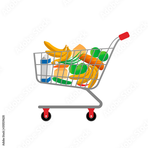 Trolley with products. Food. Products from the store