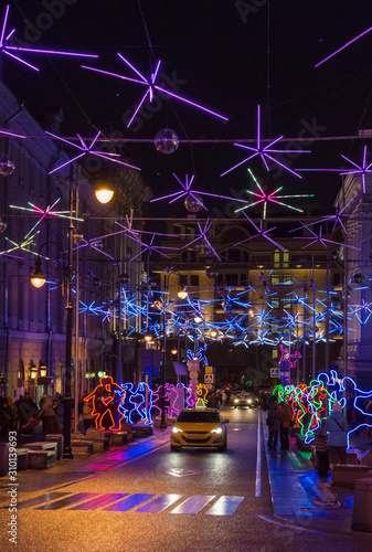 festive new year illumination on city streets
