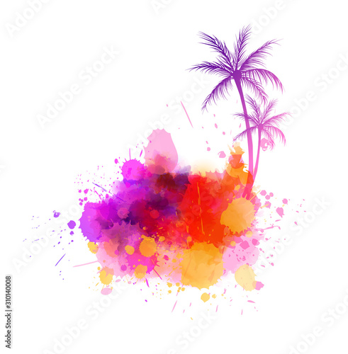 Painted splash with palm trees