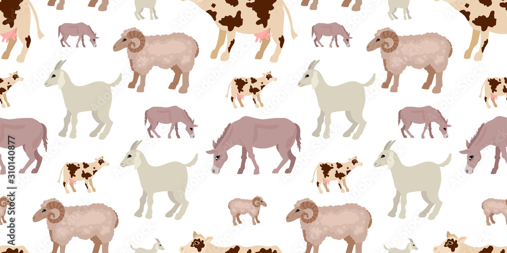 Fototapeta premium Cattle. Seamless pattern. Farm animals. Vector illustration
