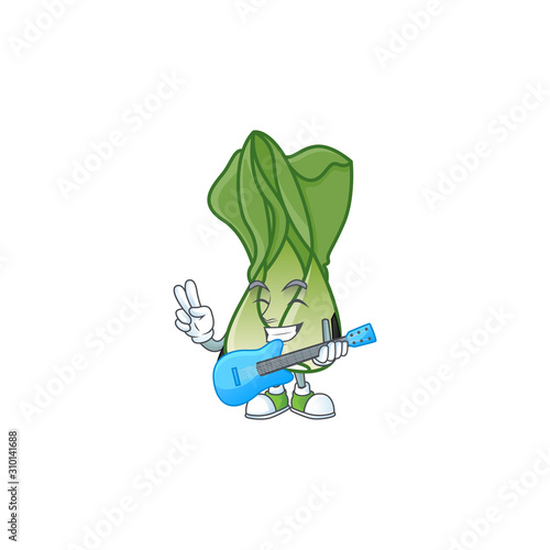 Cute and cool bok choy cartoon character performance with guitar