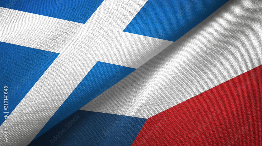 Scotland and Czech Republic two flags textile cloth, fabric texture Scotland and Czech Republic two flags textile cloth, fabric texture