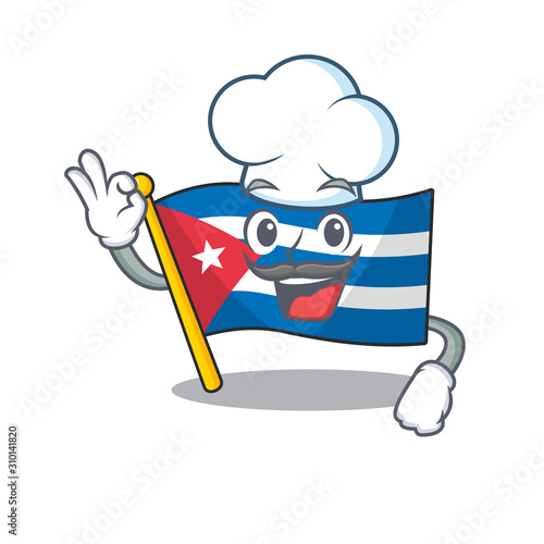 Funny Chef flag cuba Scroll cartoon character wearing white hat